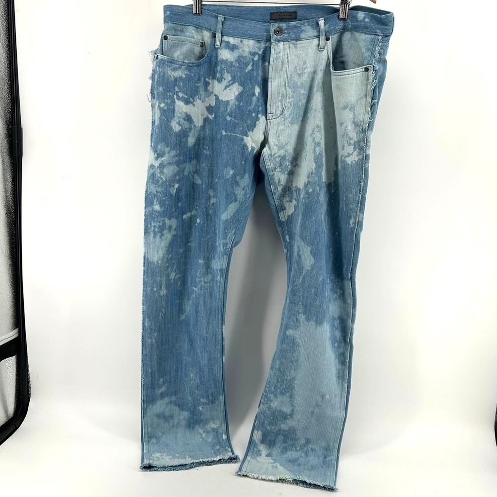 John Varvatos Men 38RG Dutch Blue Acid Wash Raw Hem Blue Denim Straight Leg Jean - Picture 4 of 6